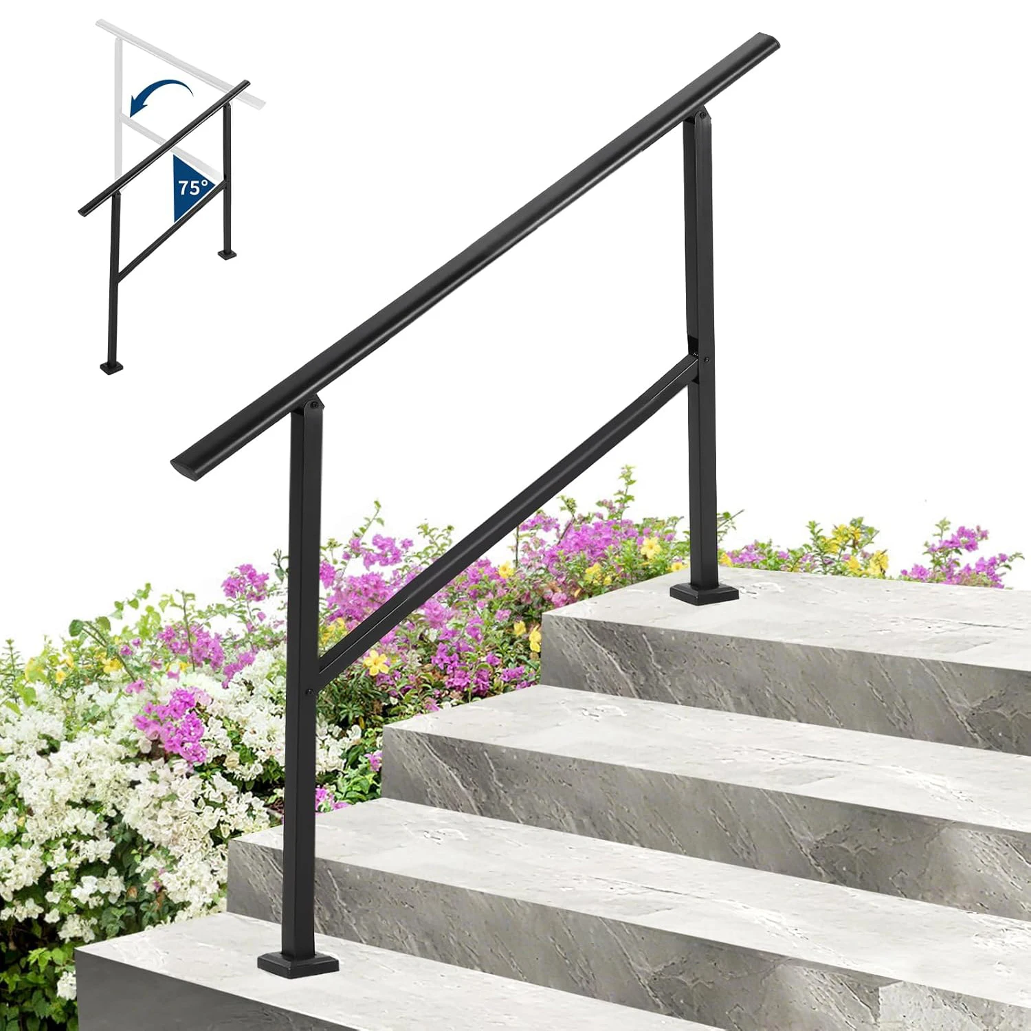1PC Hand Rails for Outdoor Steps, Adjustable Handrail & Indoor Stair Railing Kit Metal Porch Stair Railing for Porch Deck Garden