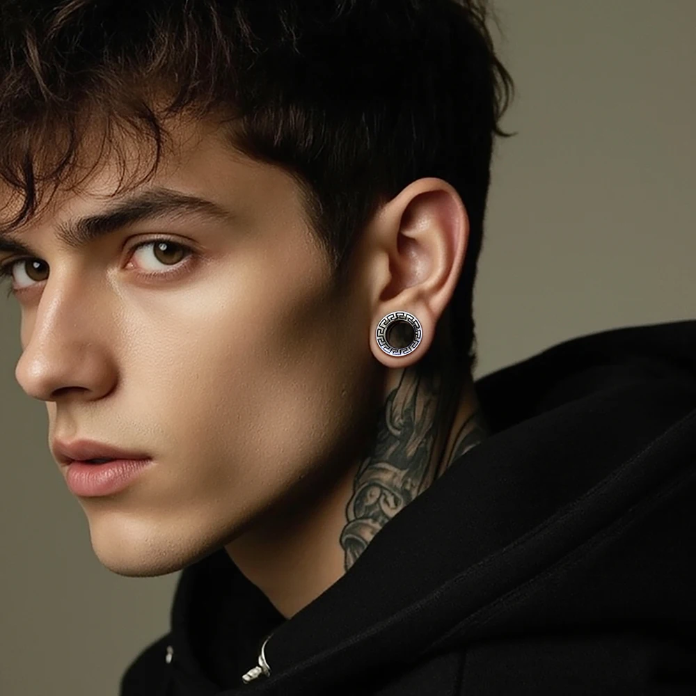 Casvort 2PCS 316L Stainless Steel Ear Tunnels Plugs Stretcher Studs Piercing Women Men Body Jewelry Unisex Hip-Hop Punk Style