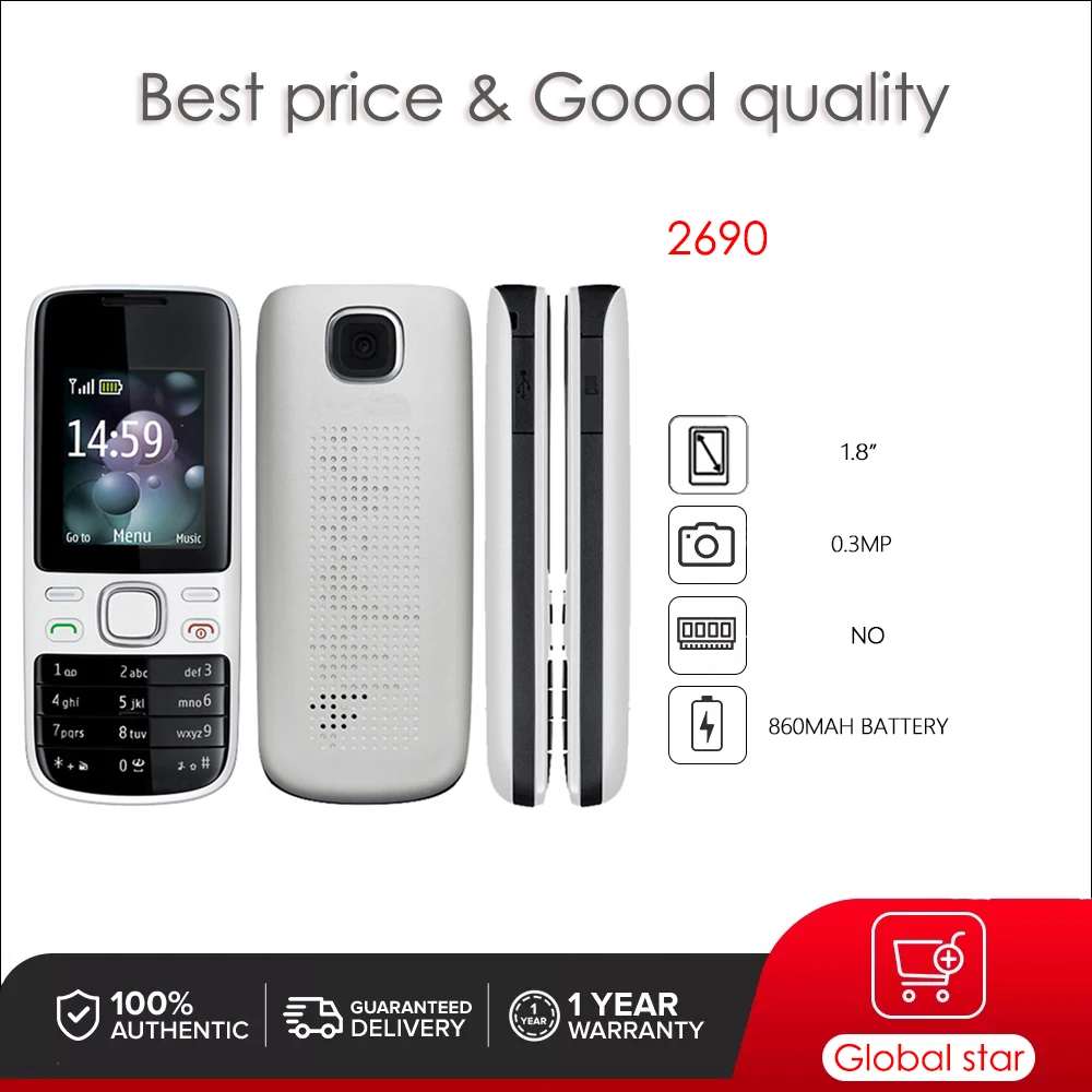 Original Unlocked 2690 Mobile Phone Russian Arabic Hebrew Keyboard Made in Finland Free Shipping