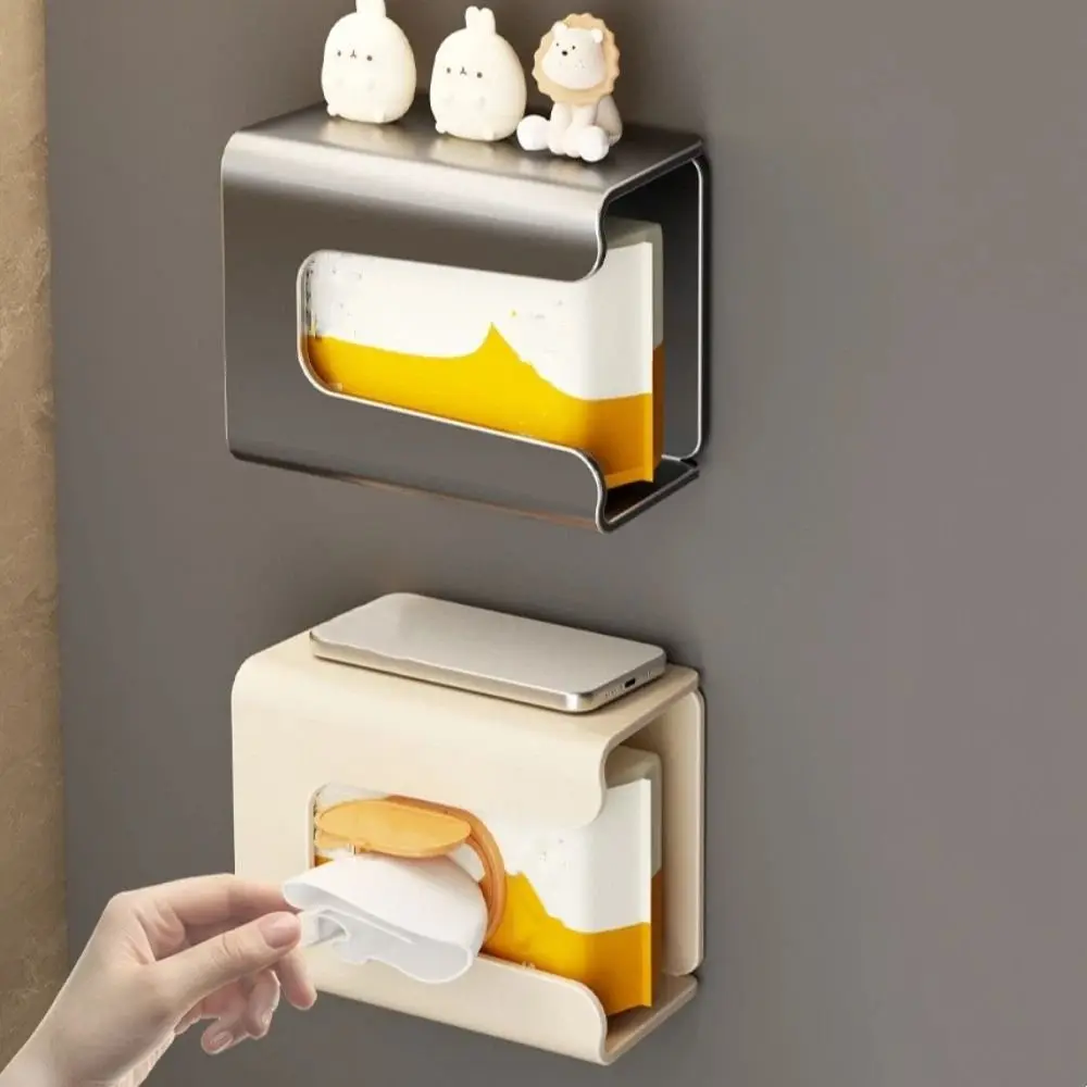 

Wall Mounted Tissue Storage Box Waterproof Large Capacity Magnet Storage Container No Punching Multi-functional