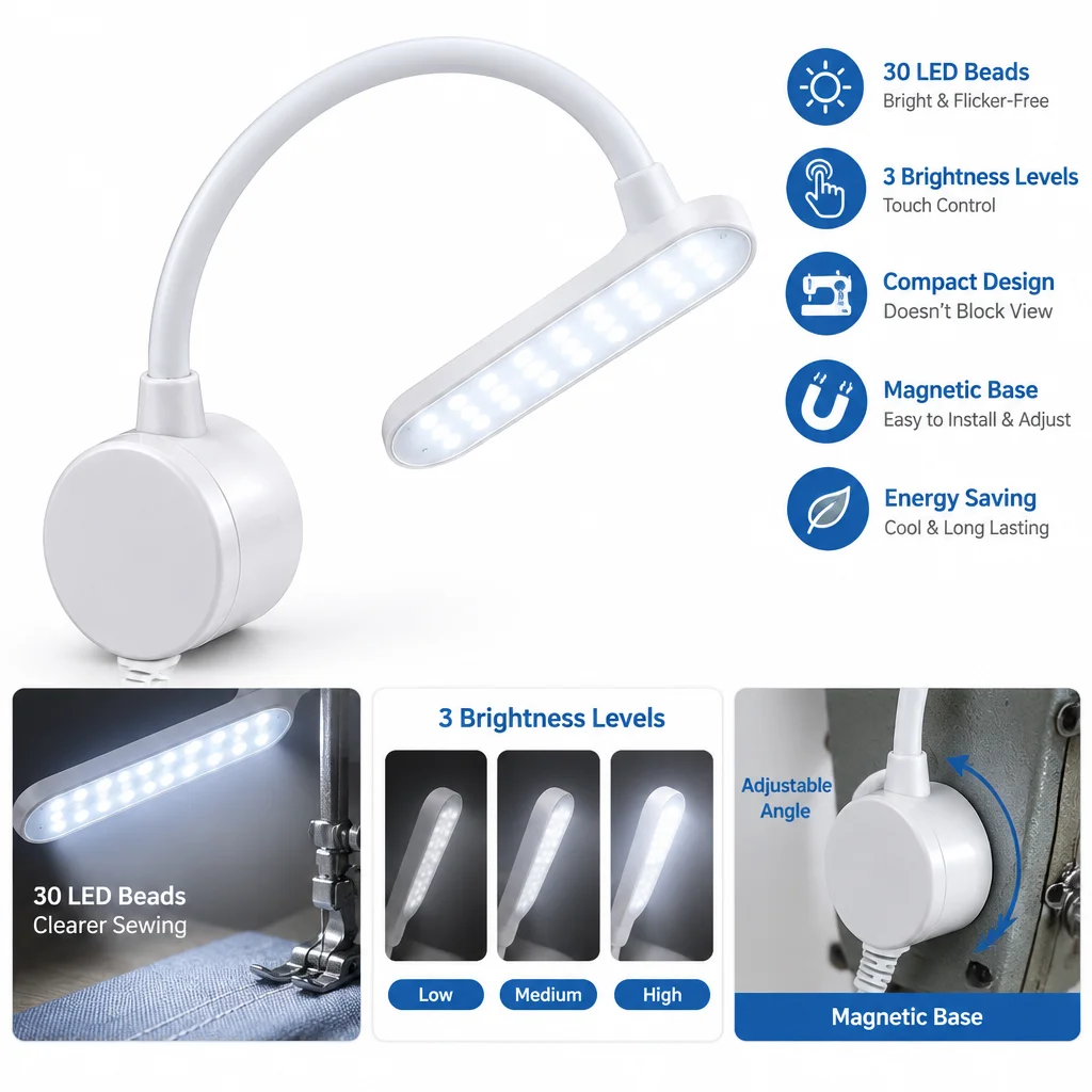 30 LED Sewing Machine Light with 3-Level Touch Dimming Magnetic Base Energy saving Fits Any Sewing Machine for Clear Stitching