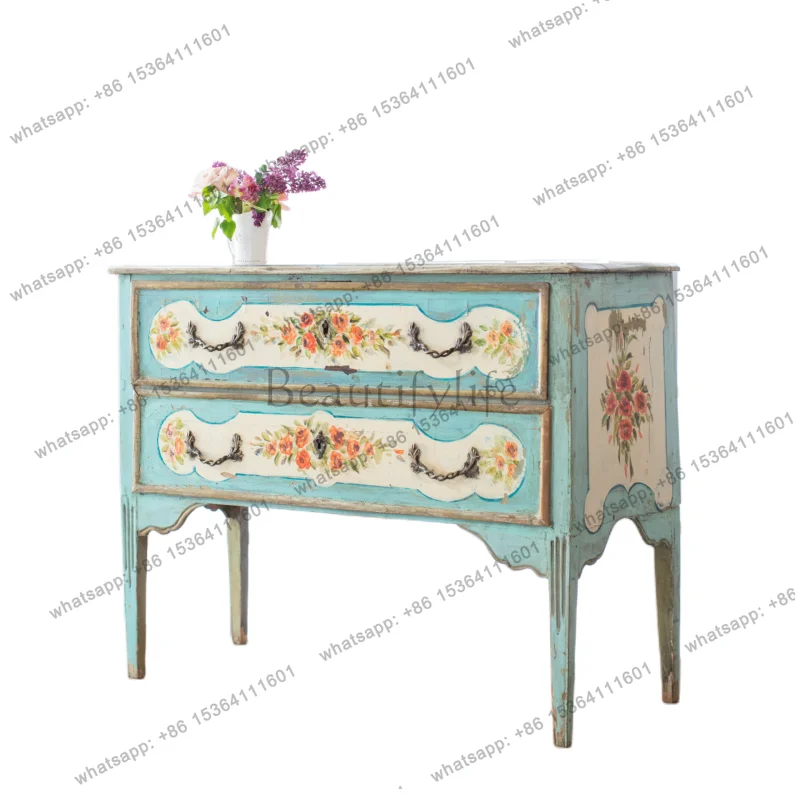 

Italian painted chest cabinet European French retro old solid wood decorative locker