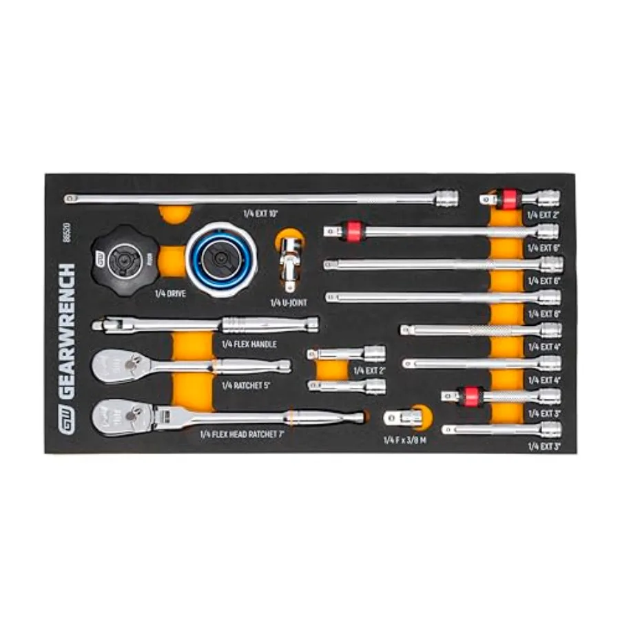 

18 Piece 1/4" 90T Ratchet and Drive Tool Set with EVA Foam Tray - 86520