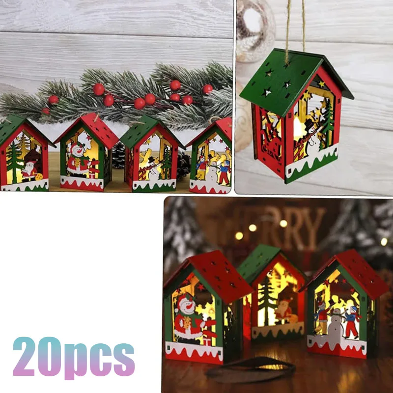 

20PCS Christmas Decorations Creative DIY Assembled Cabin Painted Luminous House Christmas Tree Hanging Christmas Hut Ornaments