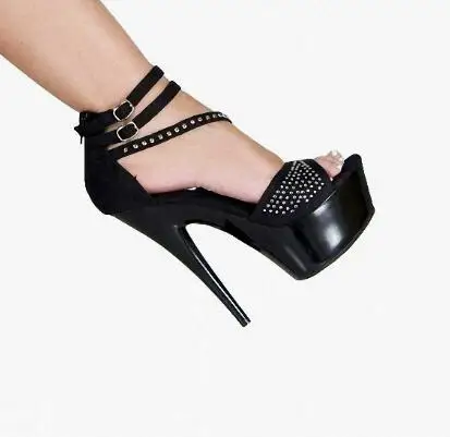 Women Platform Stiletto High Heel Sandals Rhinestone Ankle Strap Open Toe Extreme Heel Sandals Nightclub Party Show Ladies Shoes