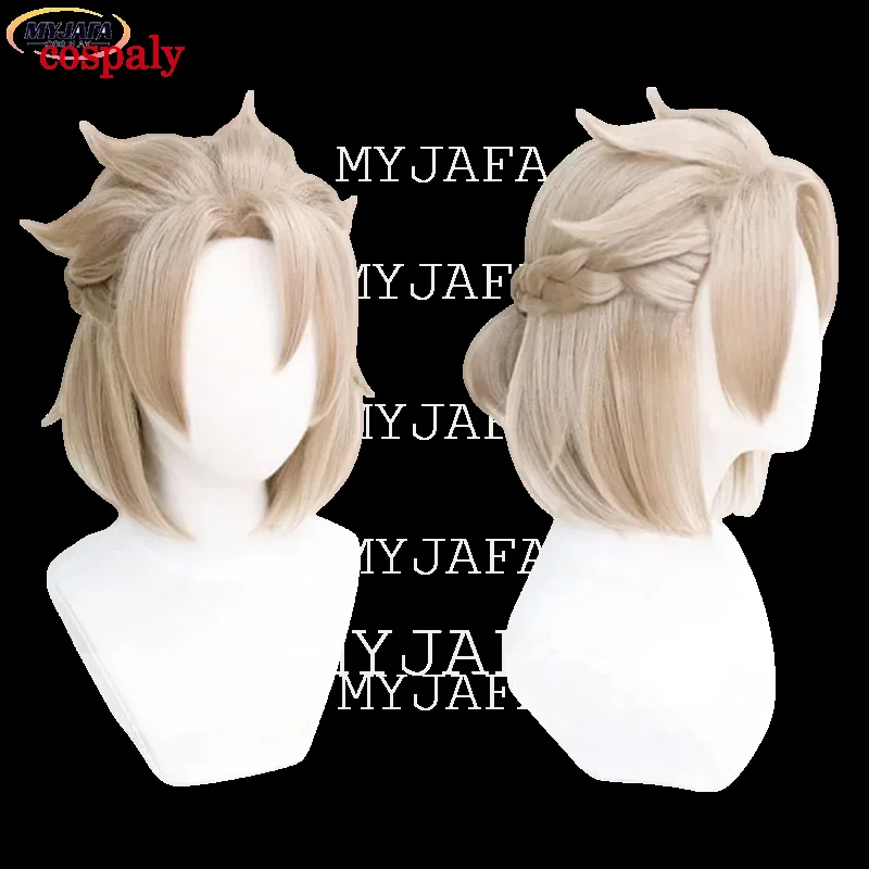 D High Quality Game Genshin Impact Albedo Cosplay Wig Short Linen Braided Heat Resistant Synthetic Hair Anime Wigs   Wig Cap