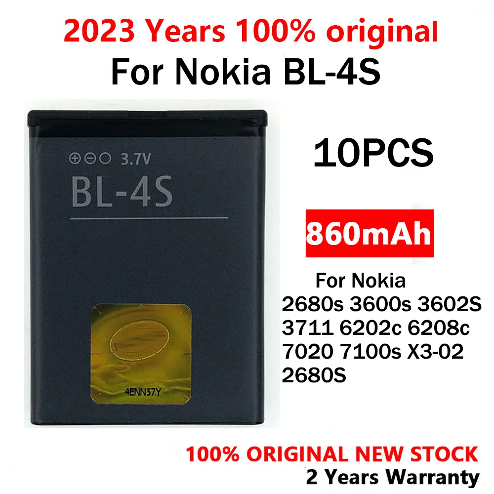 

10PCS BL 4S BL-4S BL4S 860mAh Battery For Nokia 1006 2680s 3600s 3602S 6202C 6208c 7020 7100s 7610 X3-02 3710f Batteries