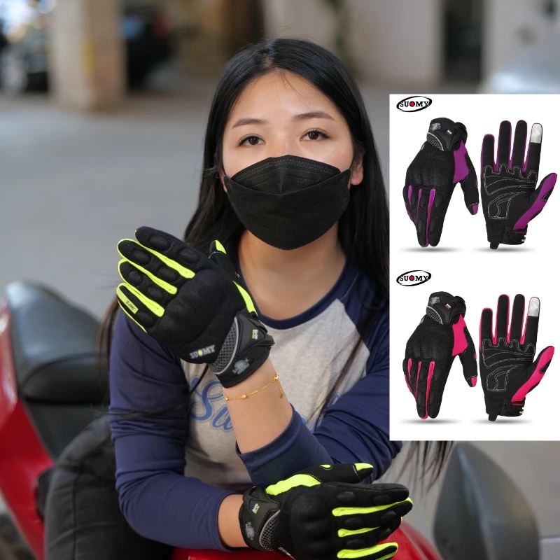 SUOMY Summer Breathable Mesh Men Motorcycle Gloves, Full Finger Women Anti-drop Motocross Riding Gloves