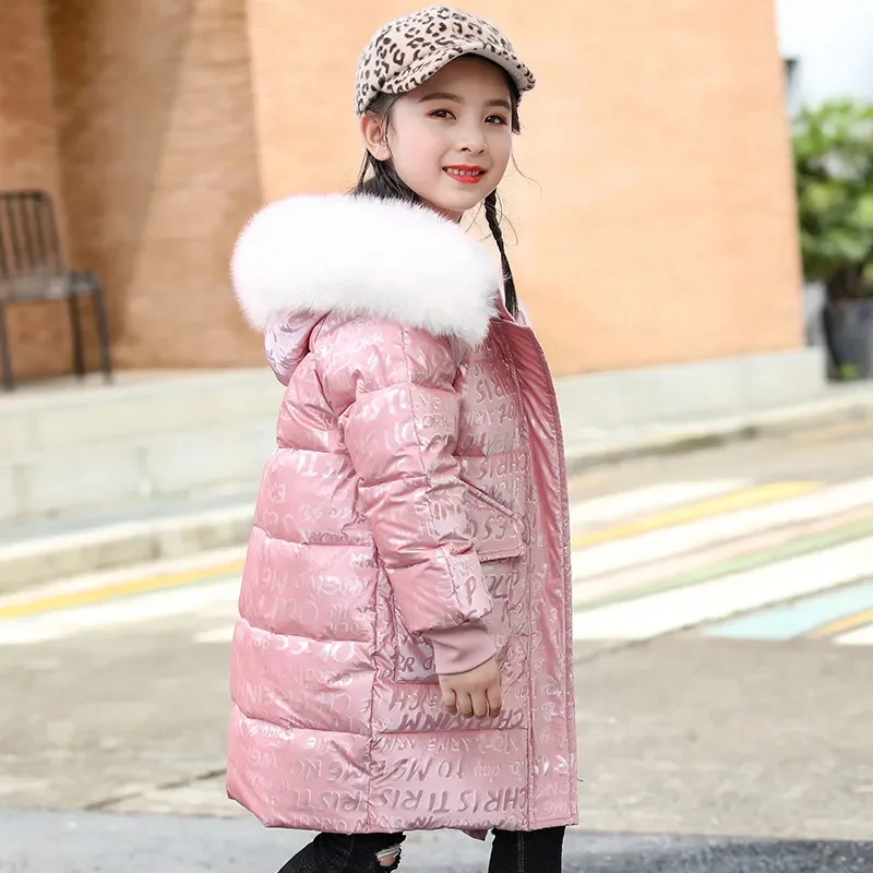 2023 Girl Winter Down Jacket Waterproof Shiny Letter Warm Long s Outerwear Coat 5-14 Years Kids Infant Parka Snowsuit