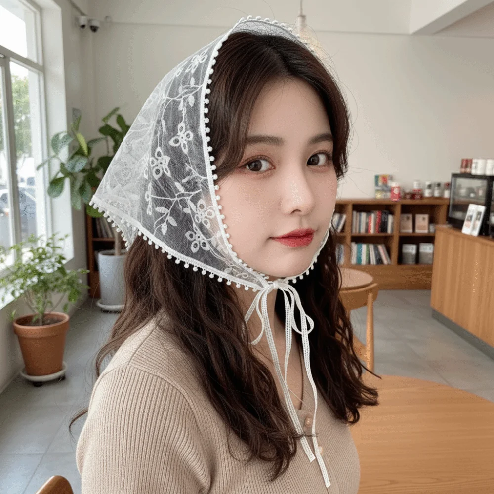 

Ретро-шарф для волос в деревенском стиле, белый, дышащий, тонкий, с цветочным узором, треугольный платок, пасторальный декор