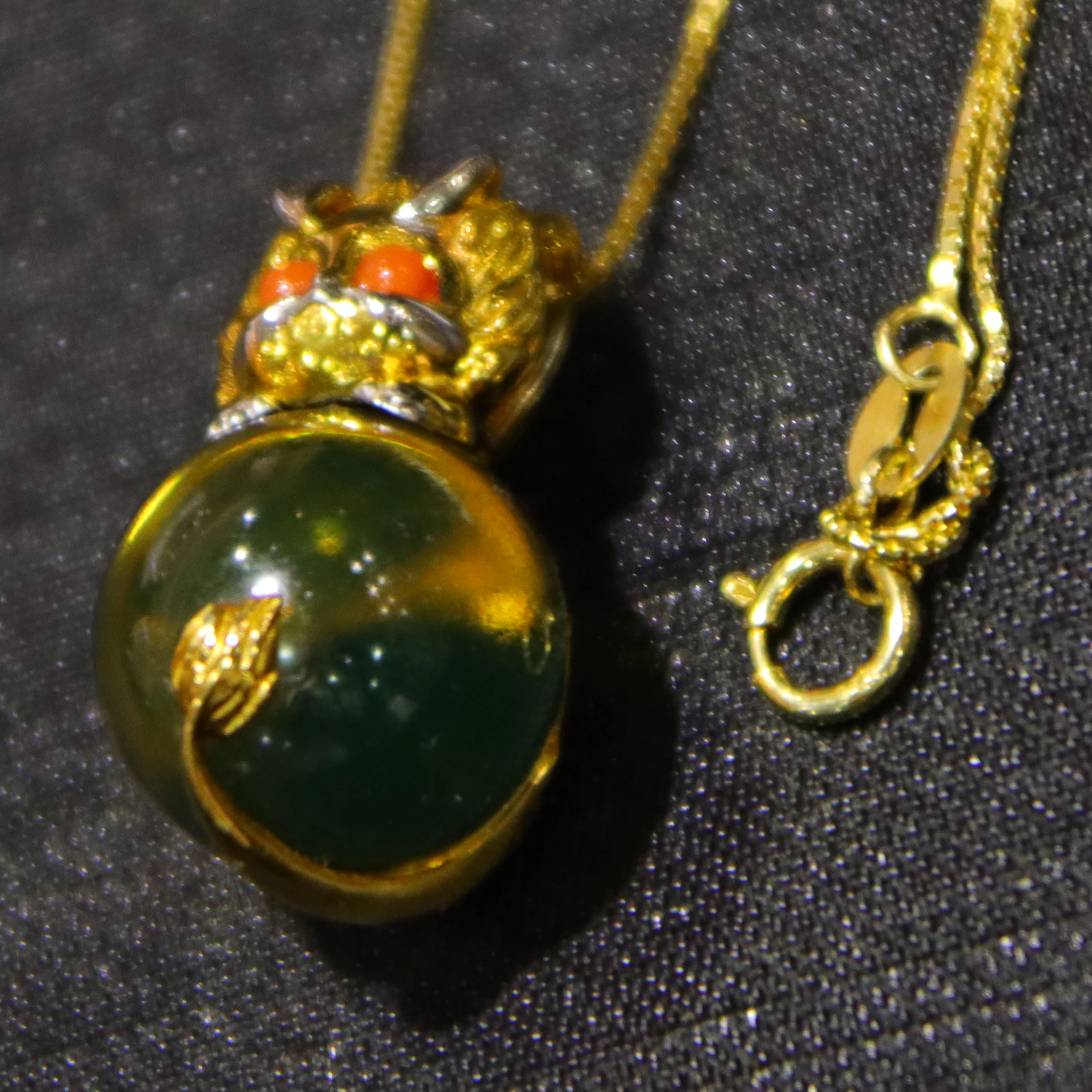 Natural Mexican Blue Amber Pendant with Pure Silver Pi Xiu 12mm Round Bead Animal Necklace for Women Gift