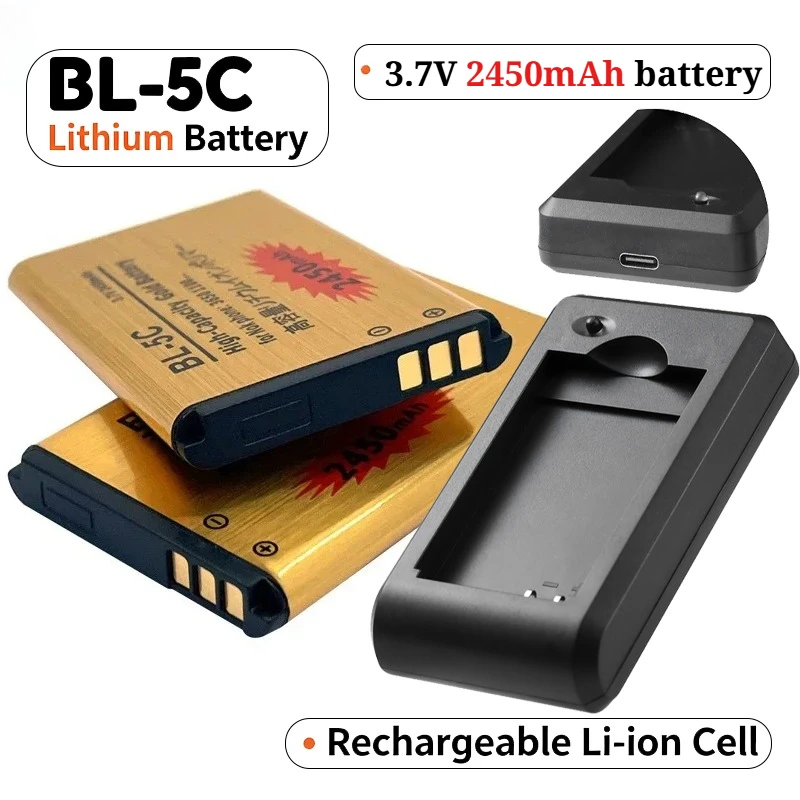 BL-5C Mobile Phone Battery for Nokia BL5C 1600 6230 2600 1100 1110 1200 1208 2700 3100 3110 N70 Mobile 3.7V 2450mAh Batteries