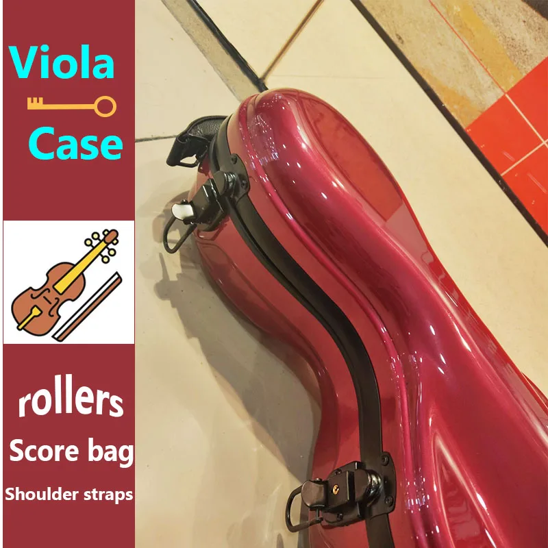 

Fiberglass 15 15.5 16 16.5 17-inch adjustable viola case, wine red with roller, detachable music bag, and double shoulder straps