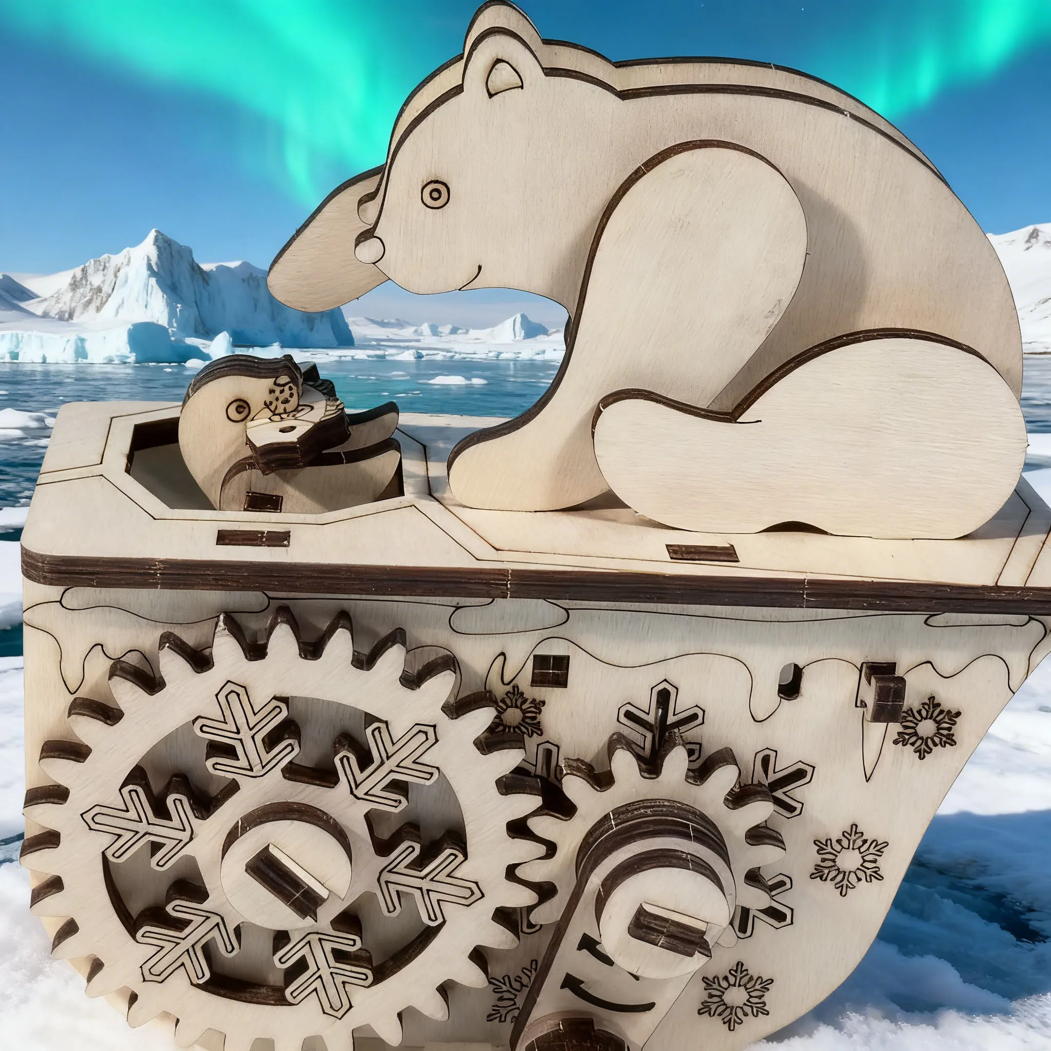 3D Wooden Puzzle Polar Bear DIY Handcrafted Assembly Model Creative Holiday Birthday Gift Toy