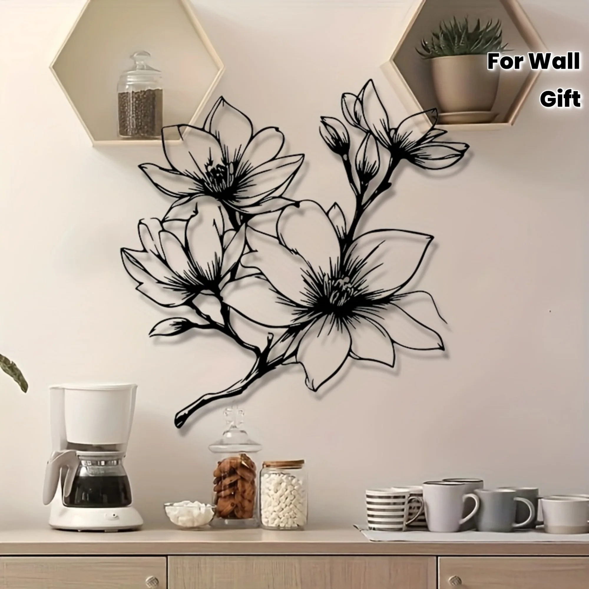 Vintage Iron Magnolia Flower Metal Wall Art Decor Outdoor Garden Plaque Yard Ornament Mother's Day Gift