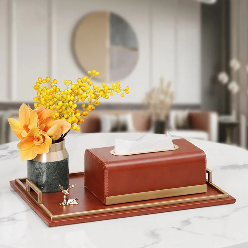 

Brass-Leather Tissue Box High-End Luxury for Living Room, Dining Room, Office Area, Bedroom, Tabletops