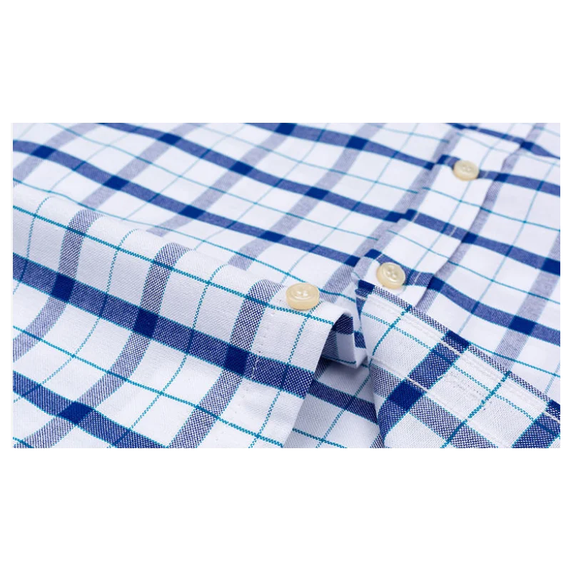 100% Cotton Men\'s Short Sleeve Oxford Shirt Summer Plaid Shirts Man Casual Comfortable Fashion Striped Shirts Plus Size 45 46 48