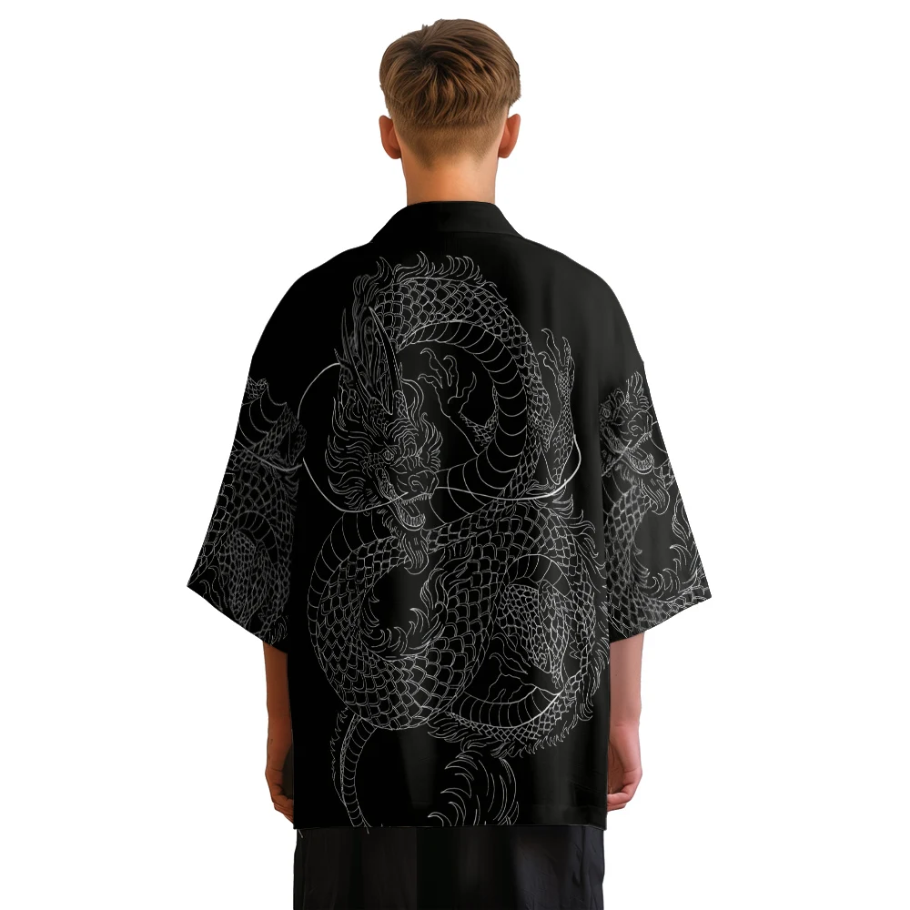 Summer Kimono Men Hawaiian Shirt Beach Cardigan Dragon Kimono Streetwear Women Yukata Japanese Clothes Bathrobes Simple Haori