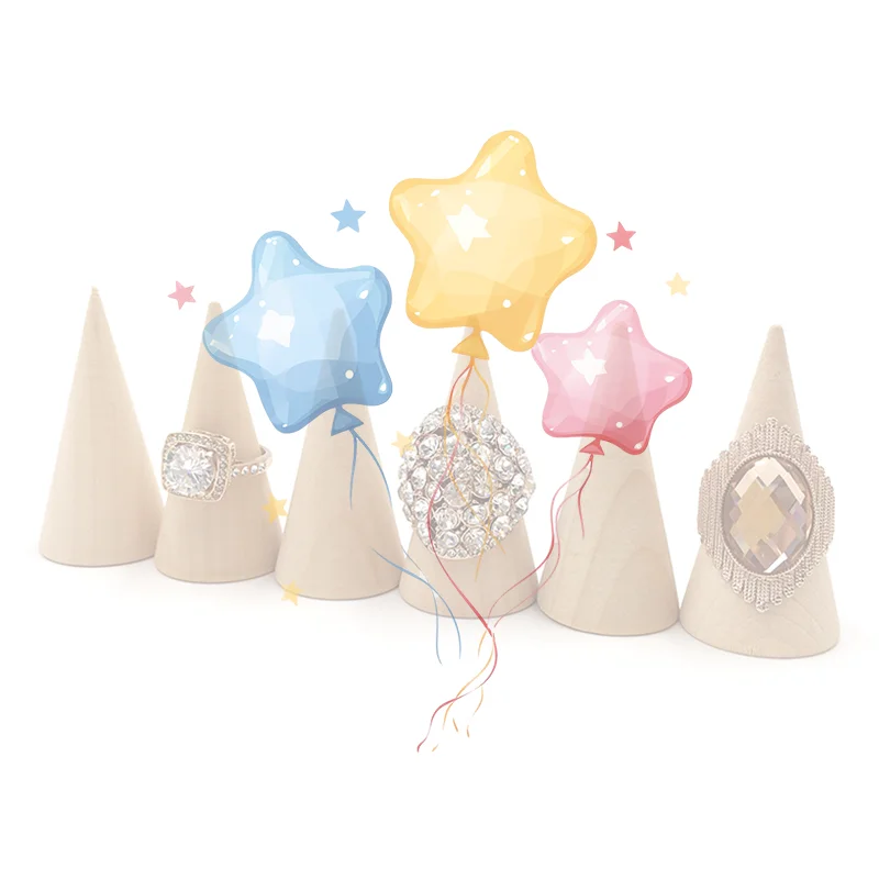 5 Pcs/Set Ring Organizer Wooden Cone Creative Ring Holder Jewelry Display Holder