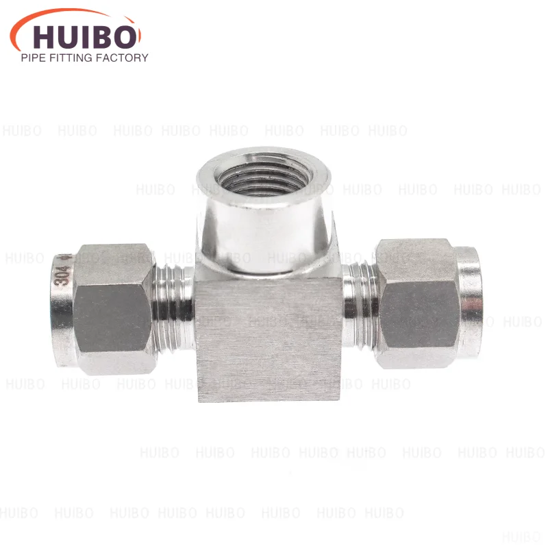 304 Stainless Steel Double Ferrule tee Fitting 6mm 8mm 10mm 12mm Tube Hex 1/8 1/4 3/8 1/2 Female Thread 3-way T type joint