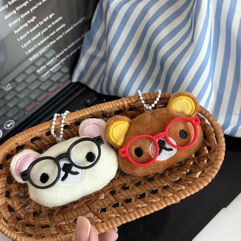 Japanese Style Rilakkuma Series Plush Keychain Glasses Bear Plush Toy Car Key Backpack Decoration Anime Peripherals Friend Gift - view 4
