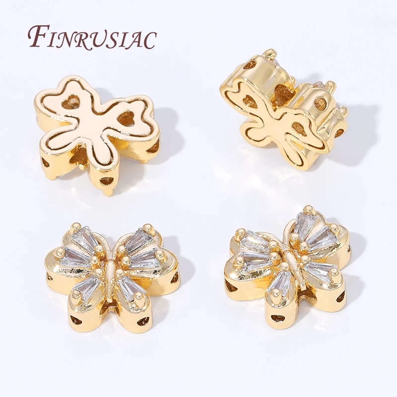 Perline di zirconi in ottone placcato oro 18 carati, perline distanziatrici a forma di cuore per forniture per la creazione di gioielli, perline separatori in metallo, accessori per braccialetti