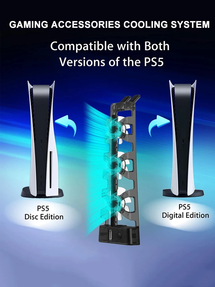 Pour PS5 les deux disques/éditions numériques ventilateur de refroidissement avec lumière LED pour PS5 les deux disques/éditions numériques accessoire de jeu système de refroidissement