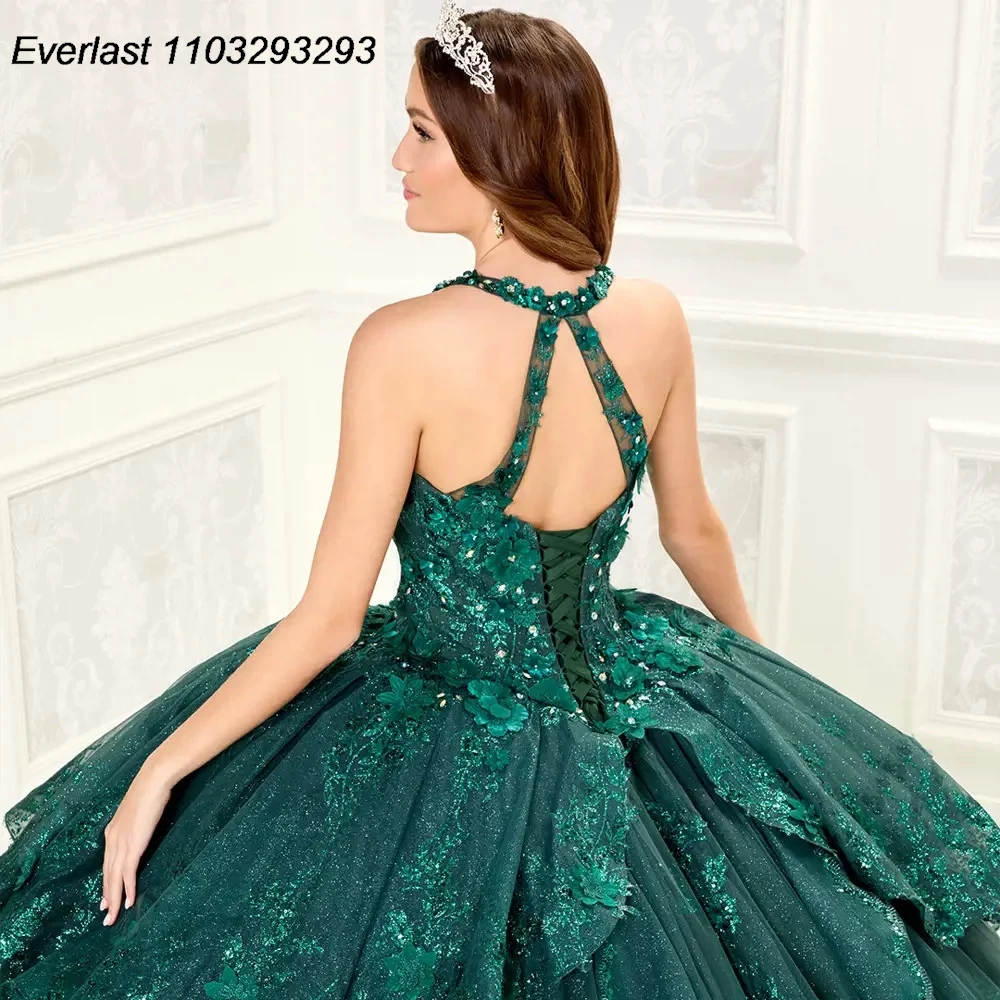 EVLAST-Vestido De quinceañera verde esmeralda, traje De baile con apliques De lentejuelas, cuentas De cristal escalonadas, dulce 16, 15 Años, TQD220, 2024