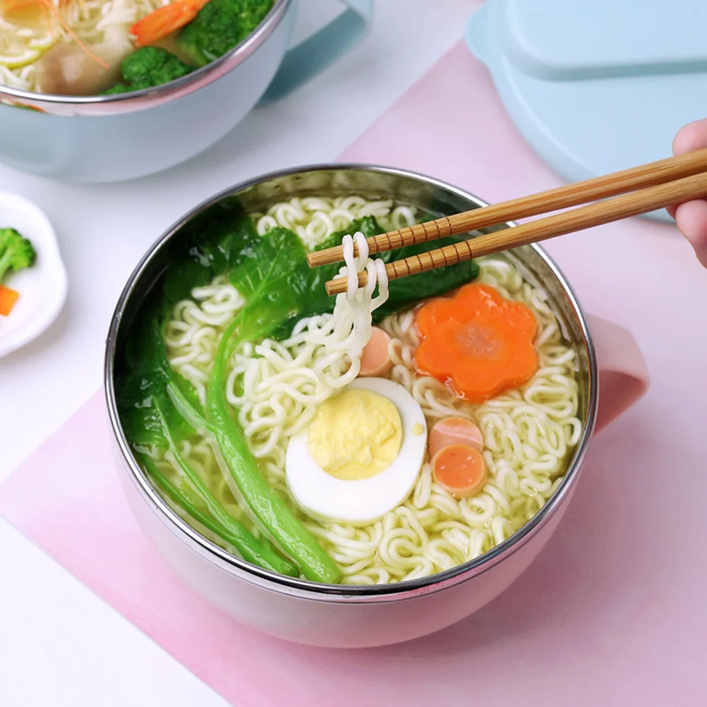 

1Pcs Stainless Steel Noodles Bowl Pink Double Layers Safe Food Container Perfect for Instant Noodles Dormitory Home