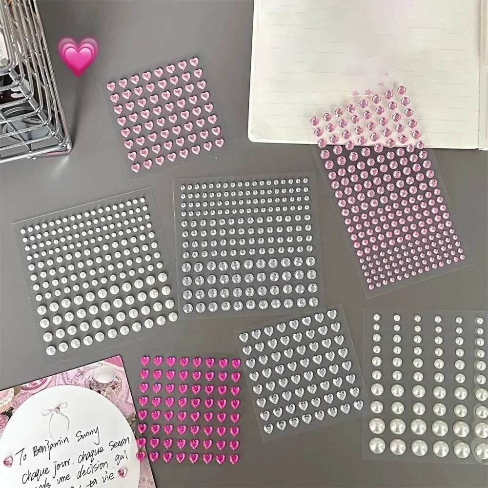 3D Rhinestone Pearl Decorative Sticker Disposable Light Luxury Semi Round Pearl Stickers Self Adhesive Fashion