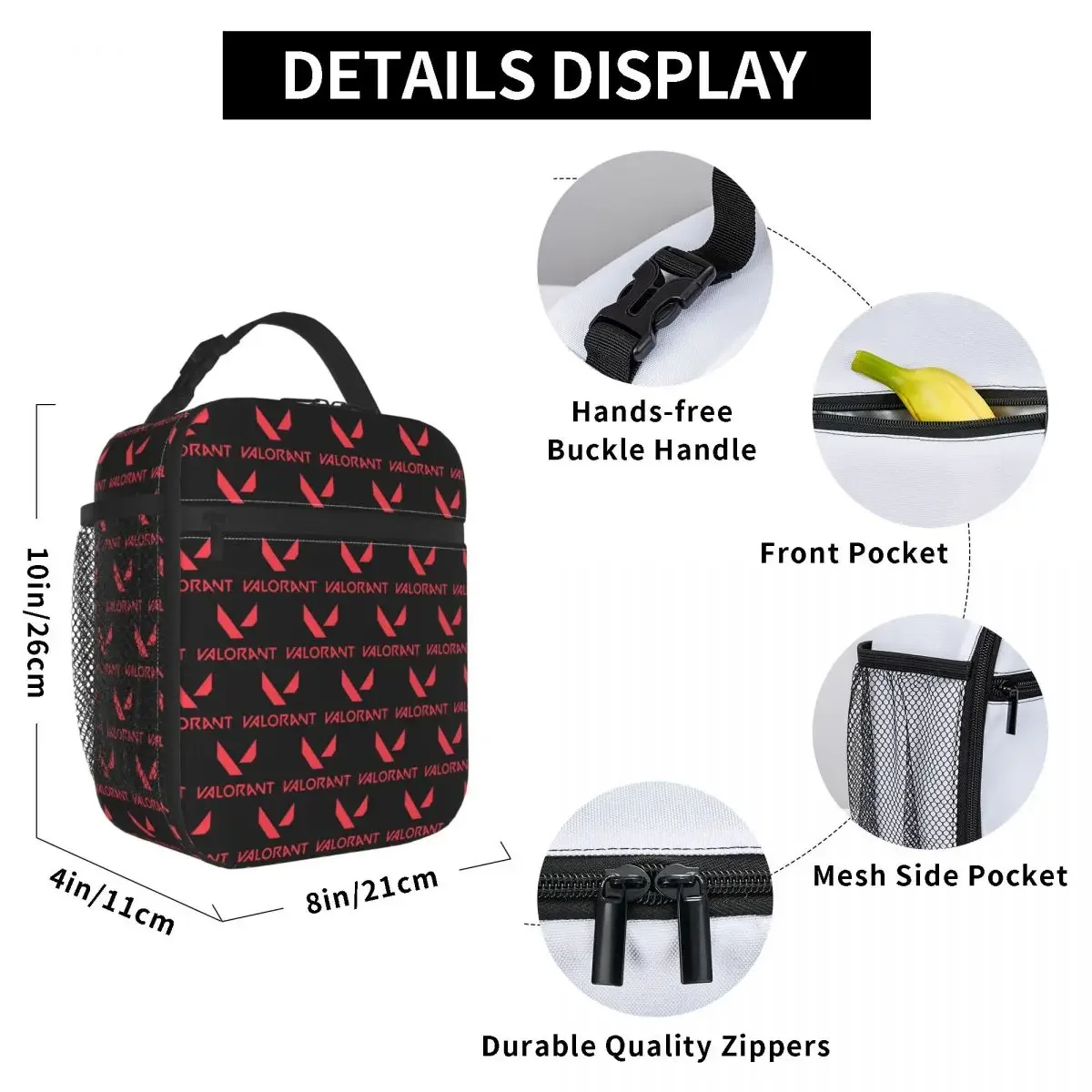 V-Valorant Riot Games Shooting Insulated Lunch Bag for Kids School Cooler Thermal Food Box Tote Leakproof Lunch Boxes Container
