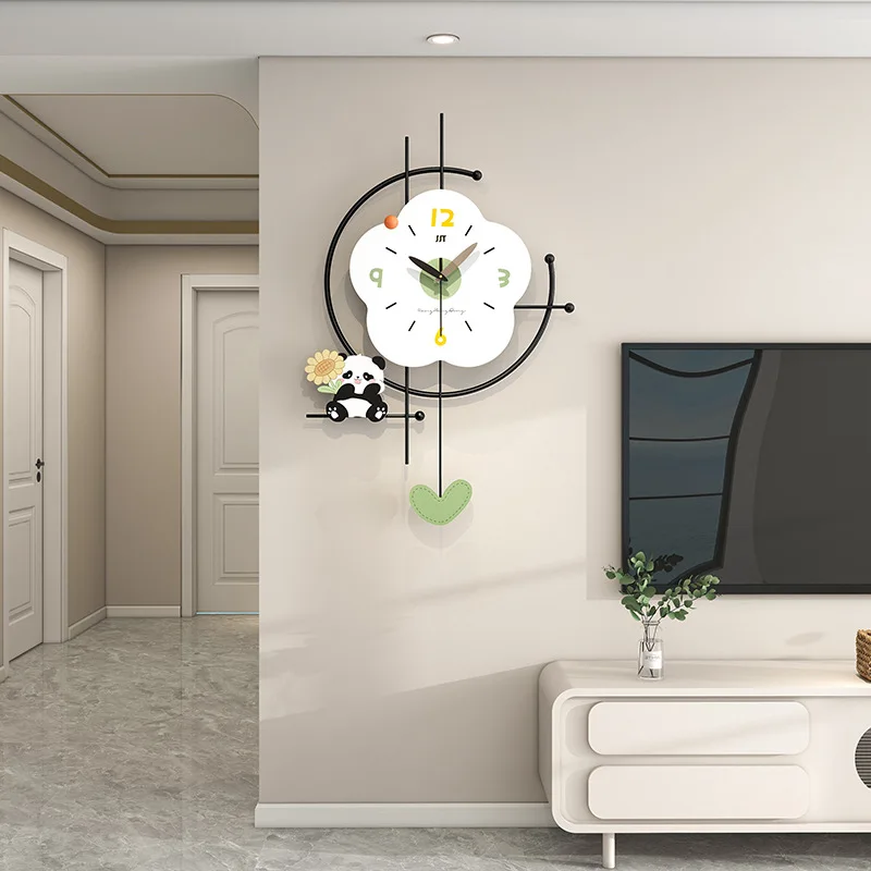 Panda Wall Clock Creative Cartoon Wall Clocks Modern Minimalist Household Clock Living Room Aesthetic Decoration Accessories