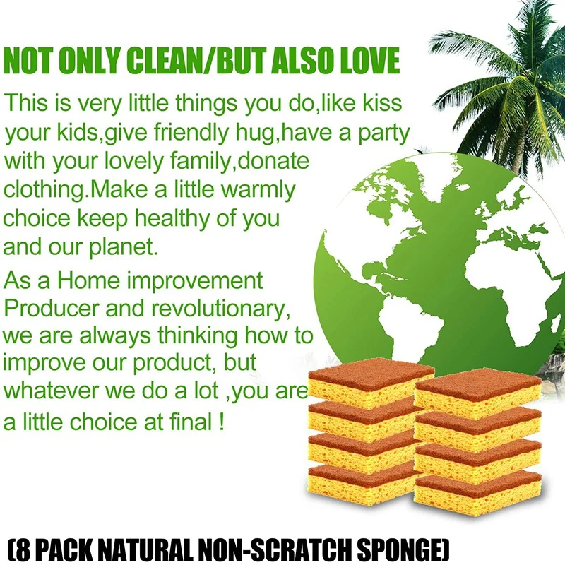 Natural Plant Based Scrub Sponge 8 Pack,Palm Fiber Scrubber Sponge With Non Scratch Biodegradable Compostable Sponges-B51B