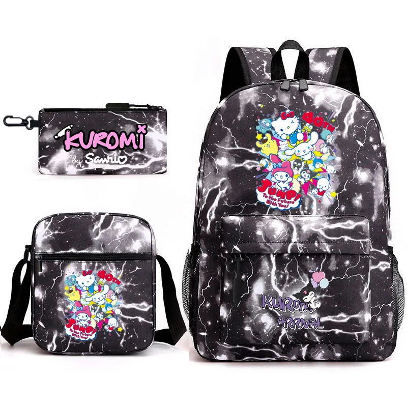 

Sanrio Kuromi Hello Kitty Cute School Backpack Set for Girls with Pencil Case and Crossbody Bag 3pcs Large Capacity Travel