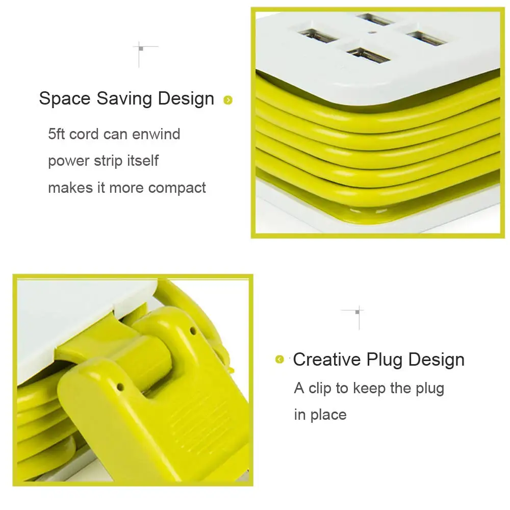GEMT EU Portable Power Strip EU Plug with 4 USB Port QC2.0 Interface Extension Socket Plug with EU 1Sockets For Travel