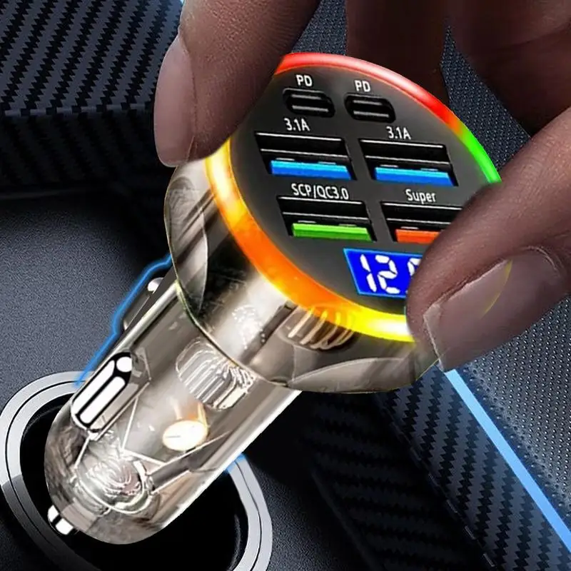 USB Car Charger 6-port USB Fast Car Charger LED Voltage Display Portable Flash Charging Charger Car Accessories GPS Device