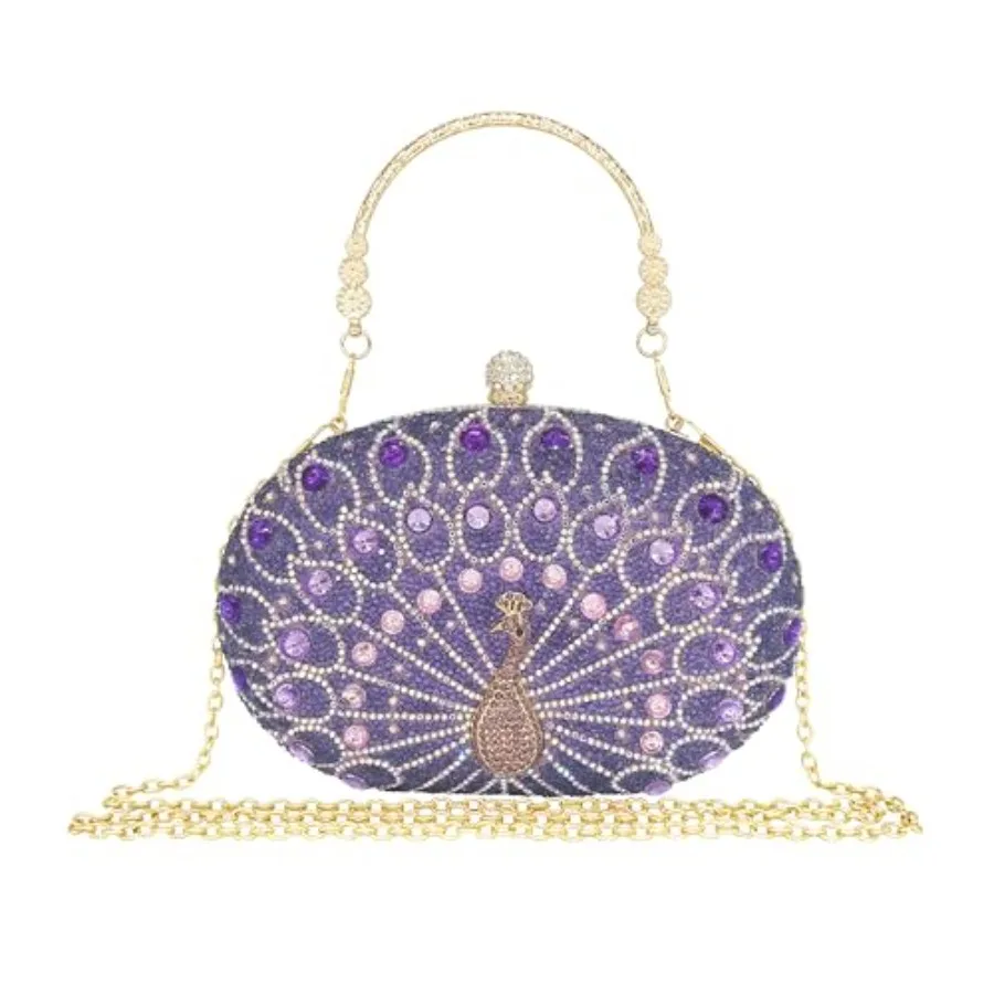 MAIRLOM Women's Evening Bags Sparkly Rhinestone Clutch Purses Luxury Diamond Peacock Handbag for Wedding Party Formal