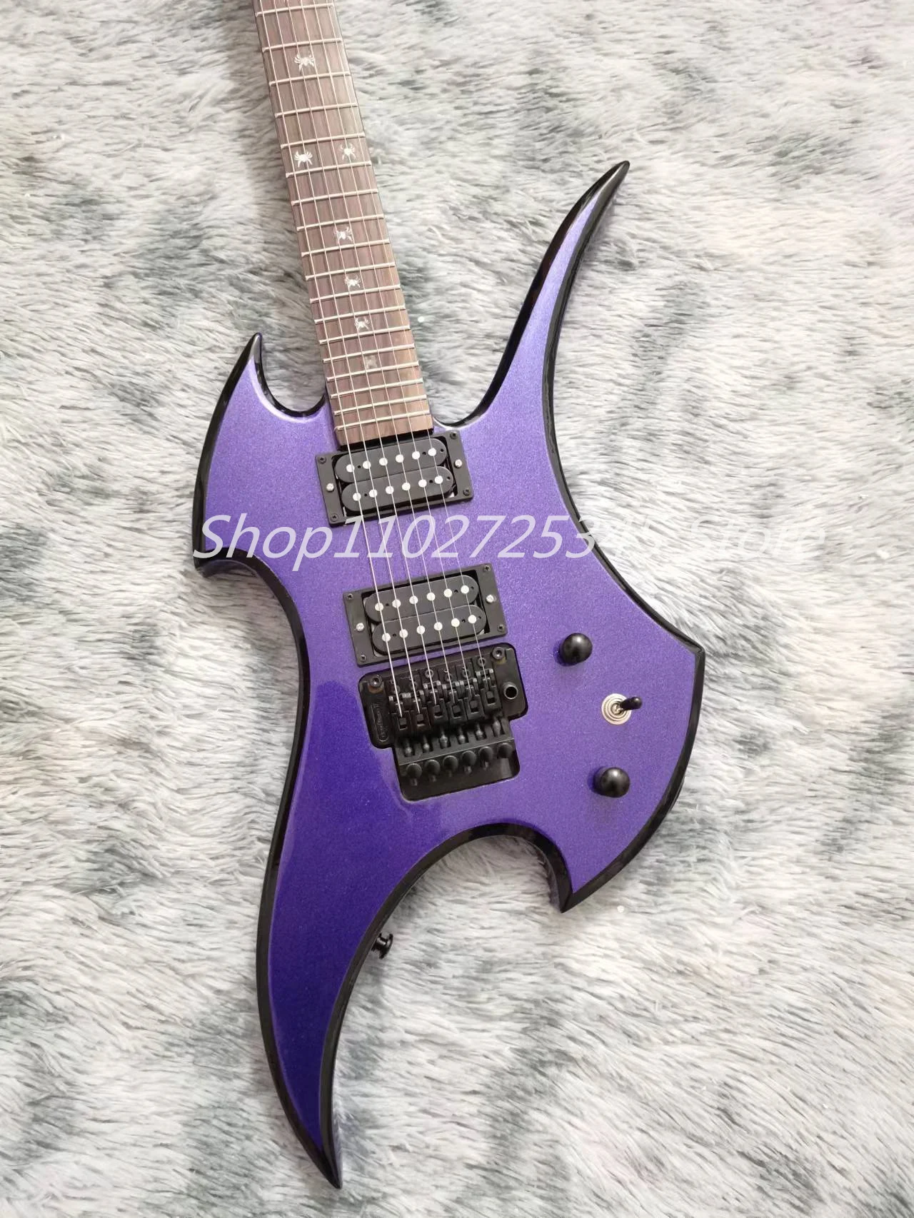 6-string skull electric guitar, metal purple paint, rosewood fingerboard, black accessories, tremolo system, shipping cost to be