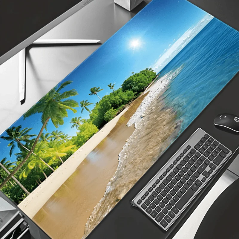 

Extra Large Tropical Beach Mouse Pad - Vibrant Palm Trees and Turquoise Waters Desk Mat, Non-Slip Rubber Base, Gaming Mouse Pad