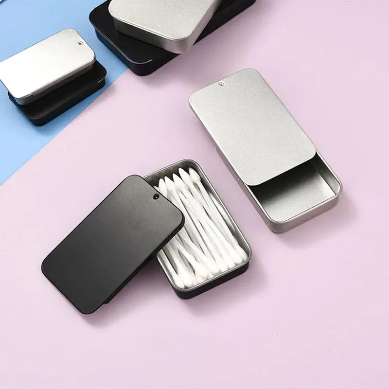 مستطيل متجمد العناصر الصغيرة التعبئة حالة السفر المحمولة الغبار صندوق حديد 3 قطعة/المجموعة فضي أسود انزلاق غطاء صفيح صندوق