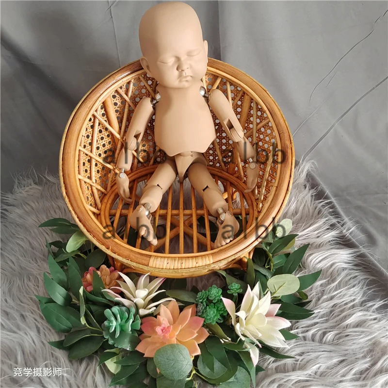 Newborn Baby Photography Props Real Indonesia Cane Webbing Roll Natural Rattan Chair Infants Photo Prop Accessories Background