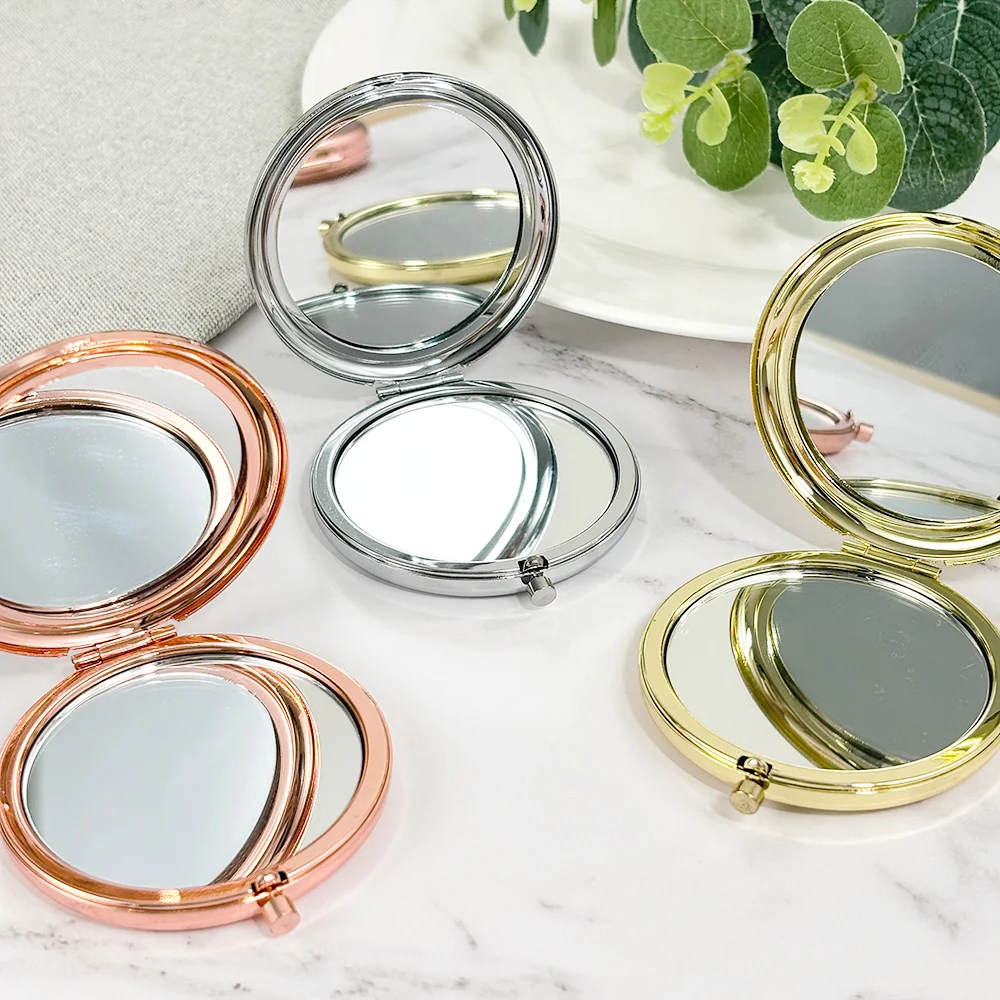 

Wedding Guest Gifts Personalized Metal Compact Mirrors Wedding Favors for Guests Customized Pink Gold Pocket Mirrors