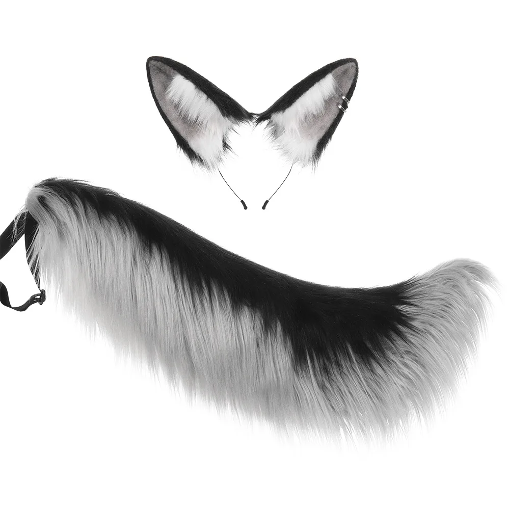 Spiel Anime Hundeohren Kopfbedeckung Schwanz Pelziger Fursuit Wolfsohren Stirnband Cosplay Requisiten Accessoires Party Club Lolita Plüsch Haarbänder – Detail 4
