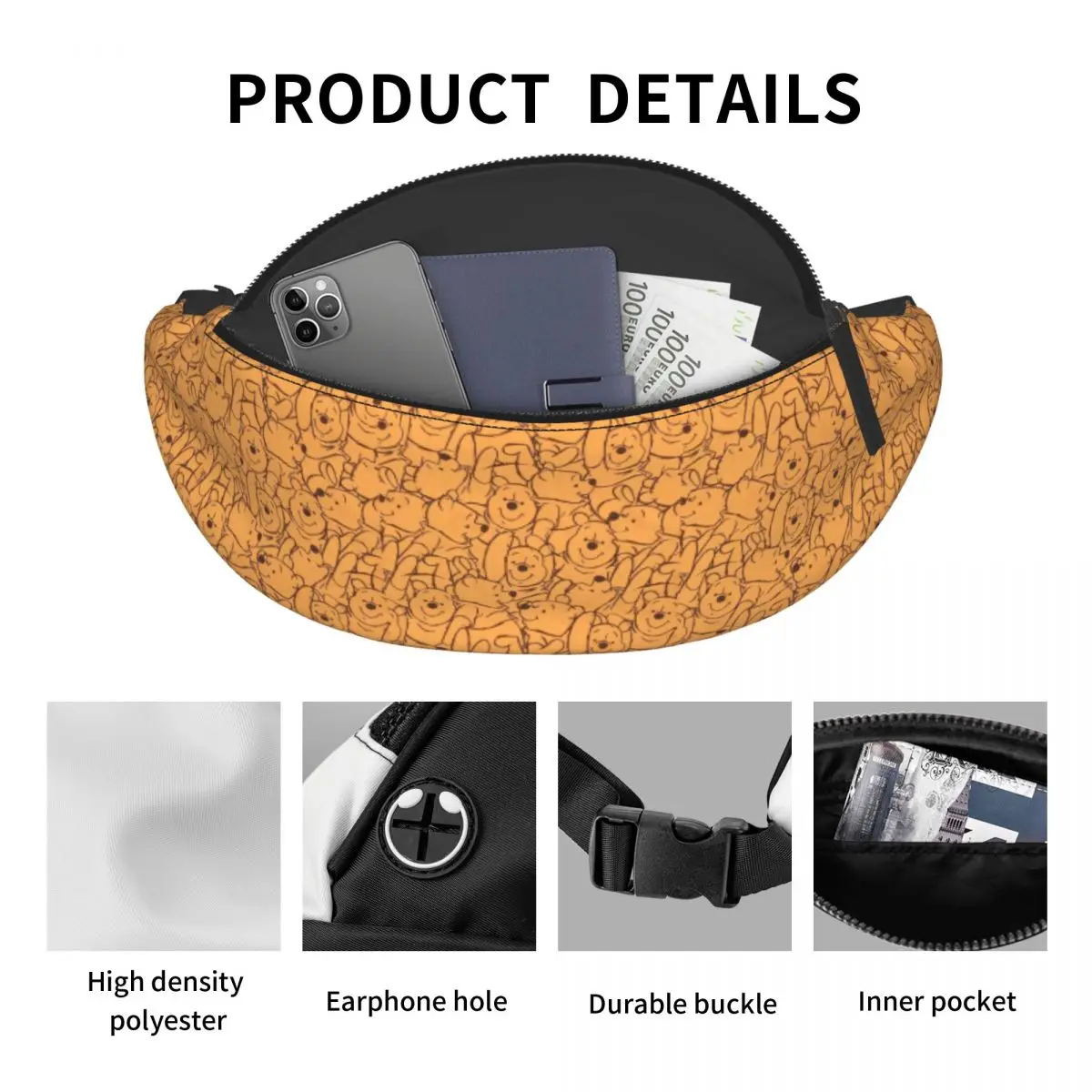 Custom Winnie Pooh Bear Pattern Fanny Pack Women Men Crossbody Waist Bag for Traveling Phone Money Pouch