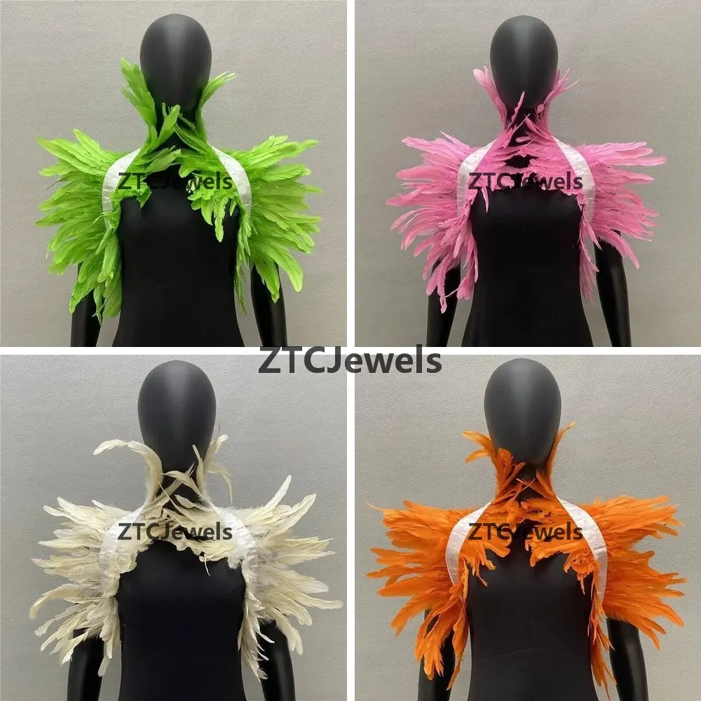 

Gothic Cosplay Feather Collar Scarf Black Natural Feathers Shawl For Men Women Carnival Party Costume Accessory