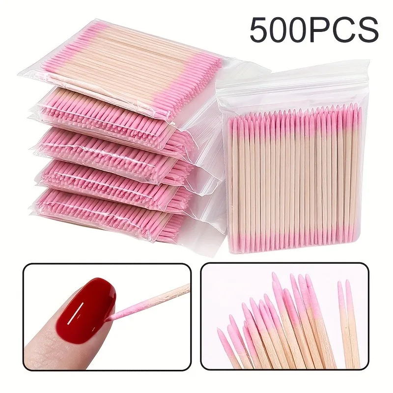 

100-200 шт., профессиональный двойной головной дизайн ногтей, деревянный тампон, узор для бровей, косметический тампон, корректор деталей для маникюра, лак для ногтей