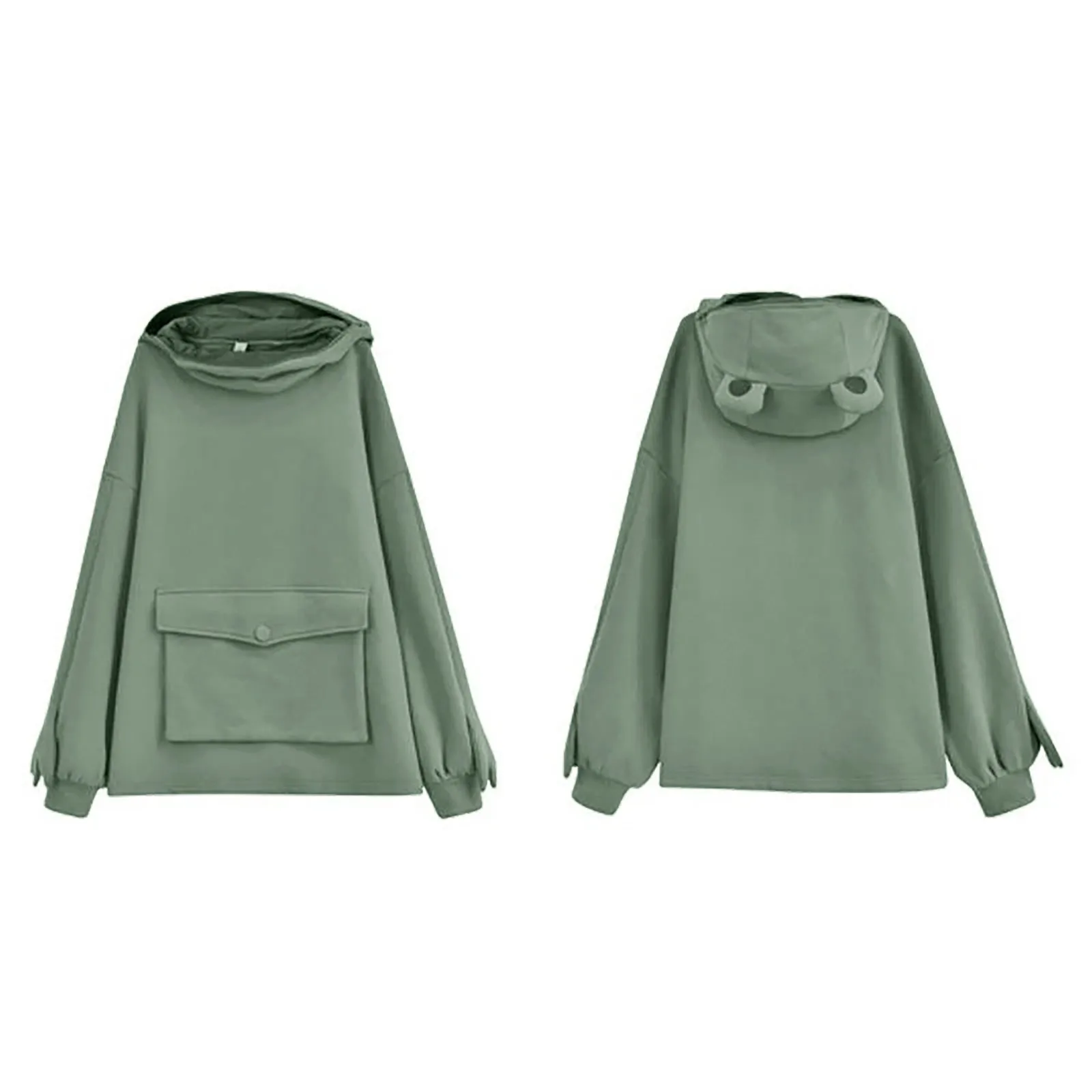 Women Frog Hoodie Sweatshirt Stitching Tops Pocket Cute Three-dimensional Pullover Oversized Hoodie 2023 Spring Couple Clothes