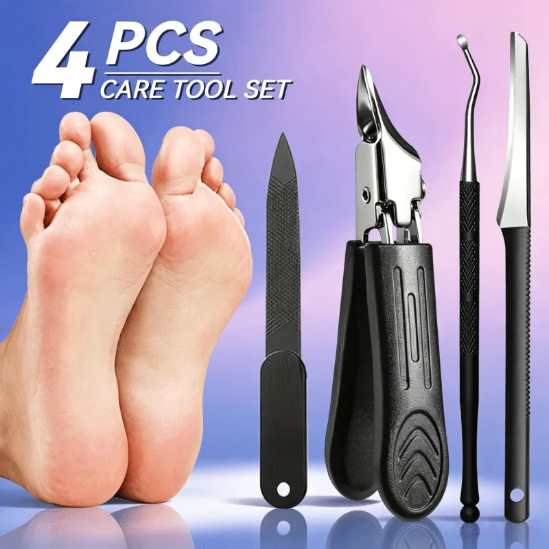 4Pcs Stainless Steel Manicure Pedicure Kit, Forged Blades,Non‑Slip Comfort Handles,Salon‑Grade Nail Grooming Tools,Portable Home