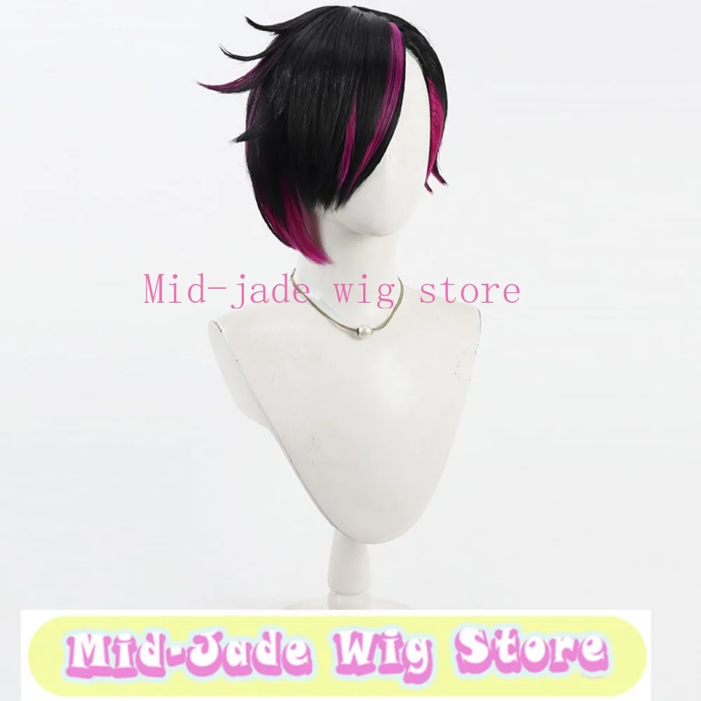Lilia Cosplay Wig Gradient Pink Black Hair with Simulated Scalp for Role Play Club Accessories