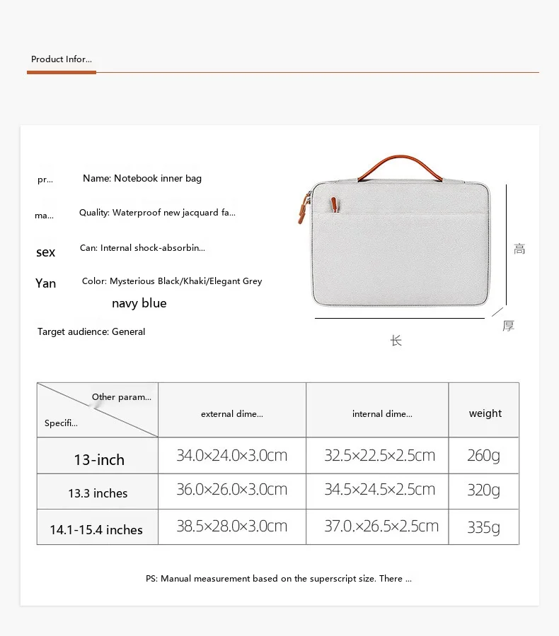 Laptop-Handtasche 13 15 Zoll Wasserdichte Polyester-Aktentasche für MacBook Tragbar Langlebig Büro – Detail 3